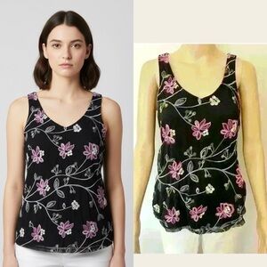 Vintage Colori Floral Romantic Feminine Boho  Hippie Cottagecore Black Tank Top.
